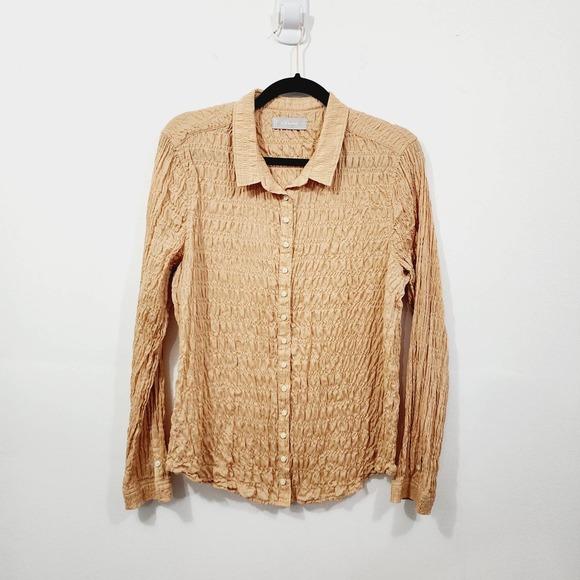 Everlane The Button Smock Top in Neutral Tan Button Front Stretch Womens Size 12 - Picture 2 of 15